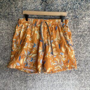 prAna Swim Trunks Mens Medium Orange Blue Floral Board Shorts Mesh Lined Pocket